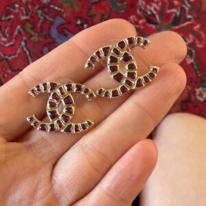 CHANEL Silver and Deep Purple Earrings - never worn